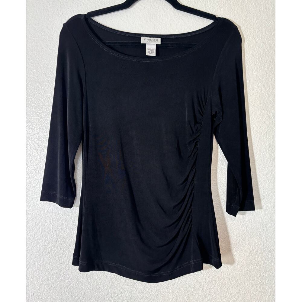Vintage Chico's Travelers Size 0 (Small) Ruched Bateau Slinky Packable Top Black
